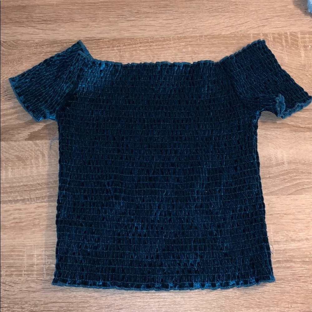 Off the shoulder ruched turquoise UO crop top
